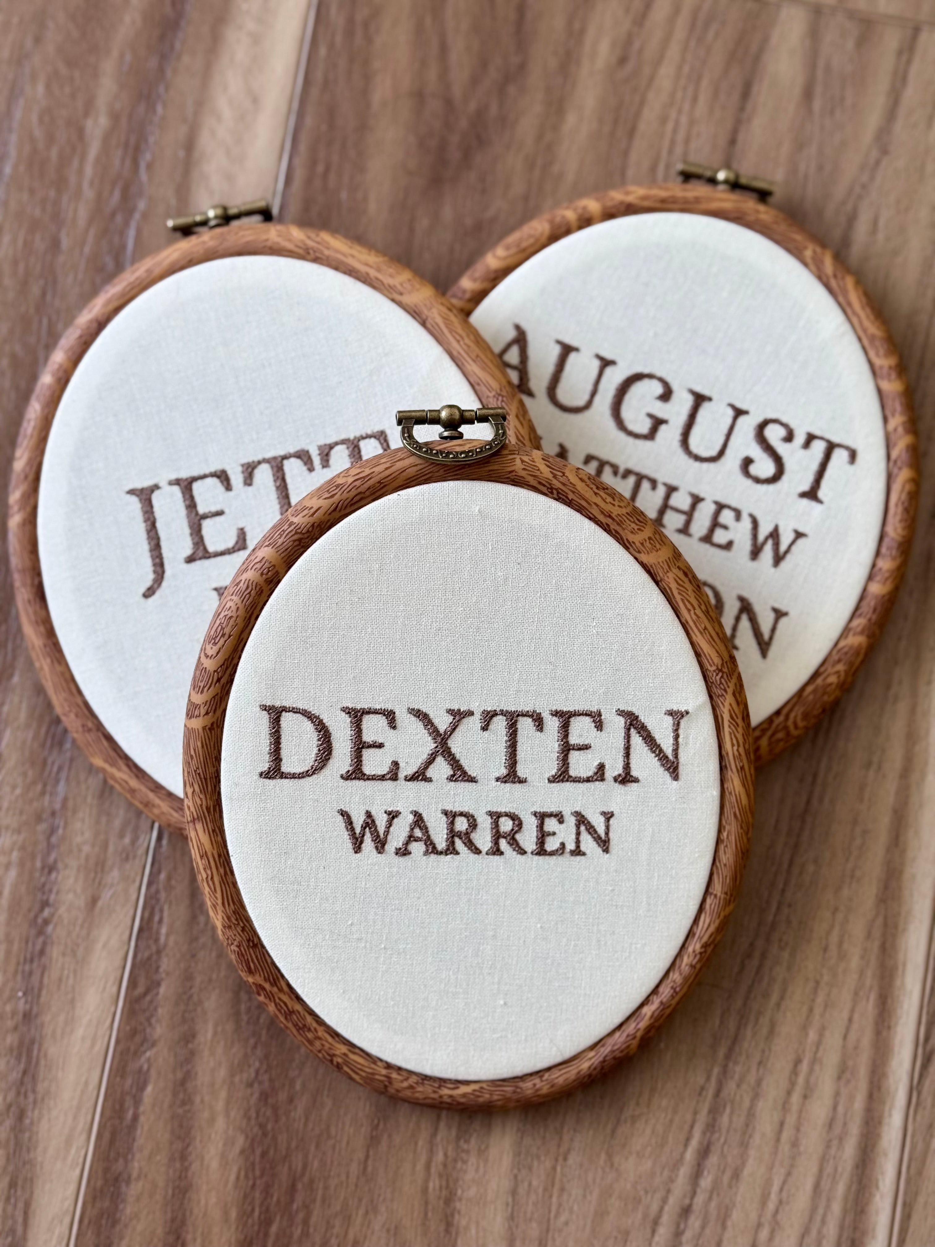 Custom Embroidered Name Hoop – Personalized Baby Name Wall Art – Neutral Nursery Decor – Handmade Embroidery Keepsake